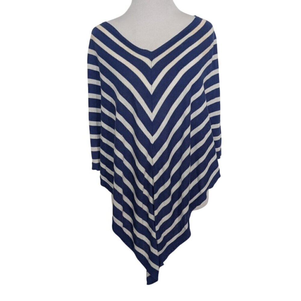 Chicos Chevron Stripe Poncho Womens One Size Blue White Nautical Lightweight
